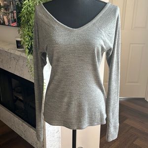 Helmut Lang gray wool wide v neck pullover